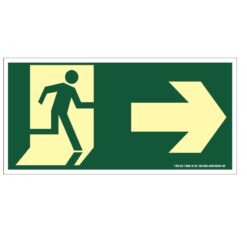 Placa de Sinalização Fotoluminescente de Rota de Fuga e Evacuação Tipo Vire a Direita com Boneco e Seta, código AFS2D