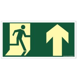 Placa de Sinalização Fotoluminescente de Rota de Fuga e Evacuação Tipo Siga em Frente com Boneco e Seta, código AFS3A