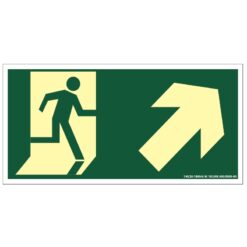 Placa de Sinalização Fotoluminescente de Rota de Fuga e Evacuação Tipo Subida a Direita com Boneco e Seta, código AFS4