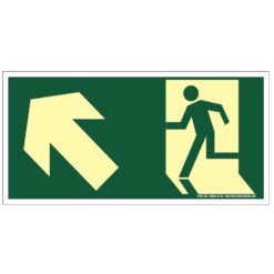 Placa de Sinalização Fotoluminescente de Rota de Fuga e Evacuação Tipo Subida a Esquerda com Boneco e Seta, código AFS5