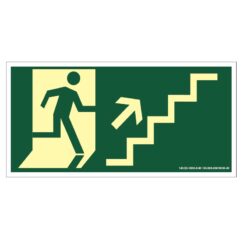 Placa de Sinalização Fotoluminescente de Rota de Fuga e Evacuação Tipo Suba a Escada a Direita com Boneco e Seta, código AFS11