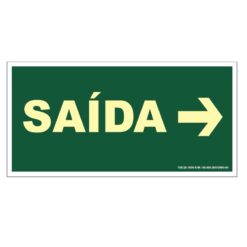 Placa de Sinalização Fotoluminescente de Rota de Fuga e Evacuação Tipo Saída com Seta para a Direita, código AFS13-D