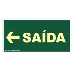 Placa de Sinalização Fotoluminescente de Rota de Fuga e Evacuação Tipo Saída com Seta para a Esquerda, código AFS13-E
